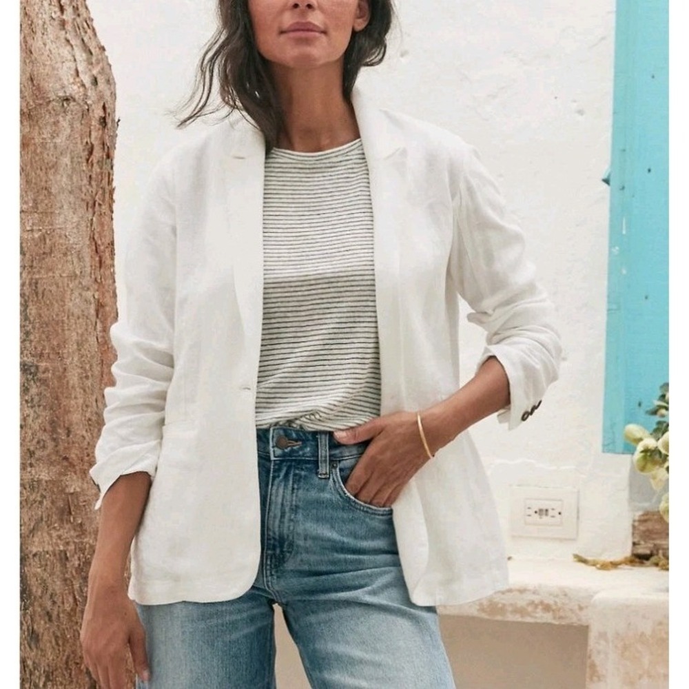NWT Garnet Hill Coastway Linen Blazer White Womens 2 Minimalist European Flax
